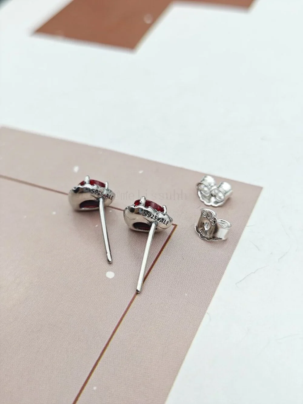 Pandora Elevated Red Heart Stud Earrings